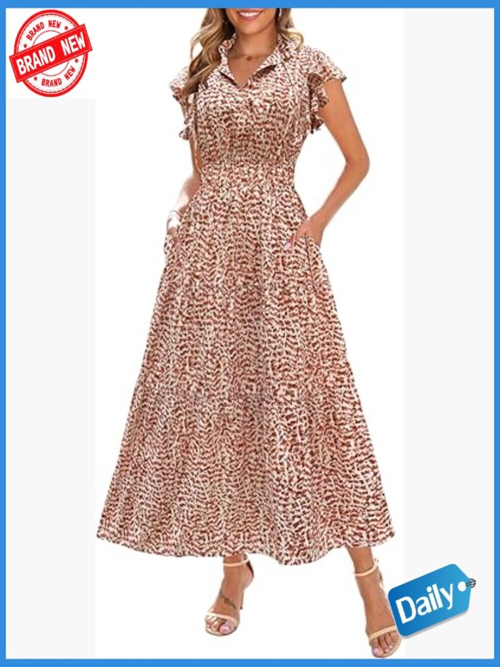 Ruffle V-Neck Maxi Dress with Pockets